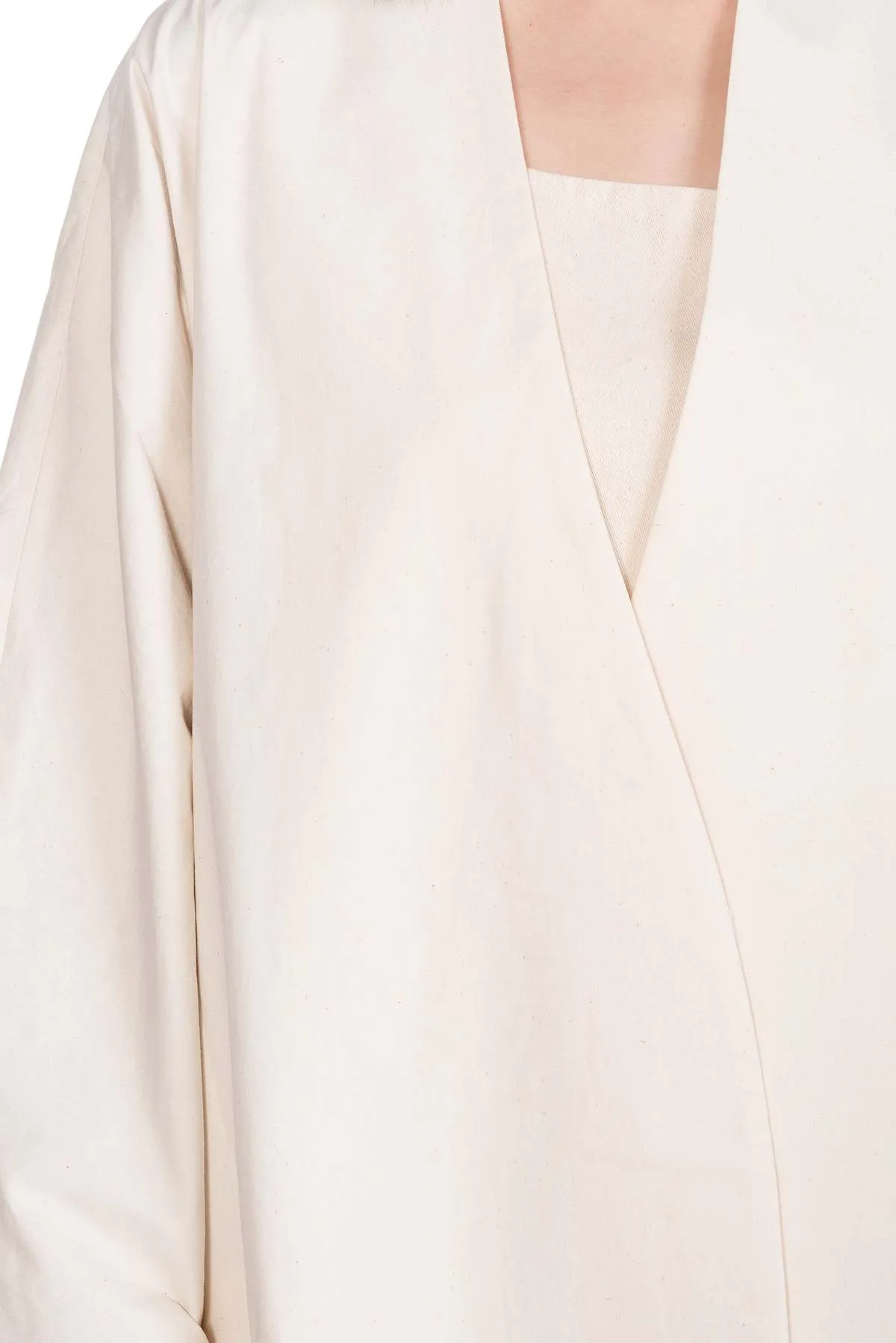 Long Collarless Coat - White 