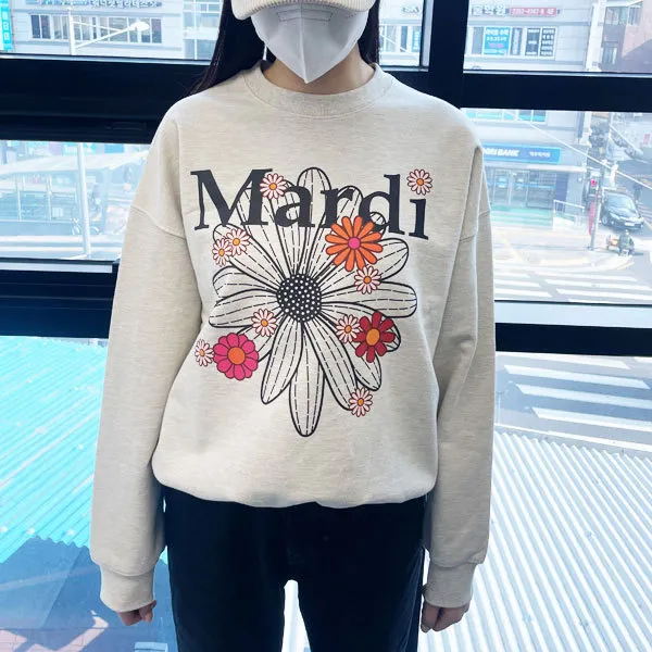 Mardi Mercredi  |Crew Neck Flower Patterns Street Style U-Neck Long Sleeves