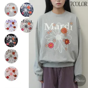 Mardi Mercredi  |Crew Neck Flower Patterns Street Style U-Neck Long Sleeves