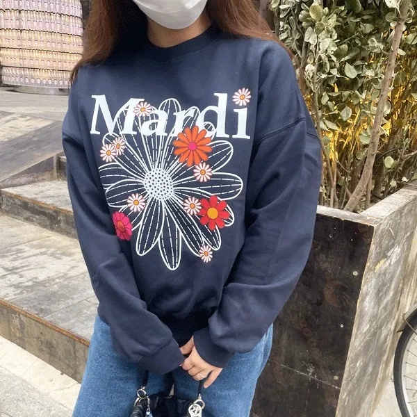 Mardi Mercredi  |Crew Neck Flower Patterns Street Style U-Neck Long Sleeves