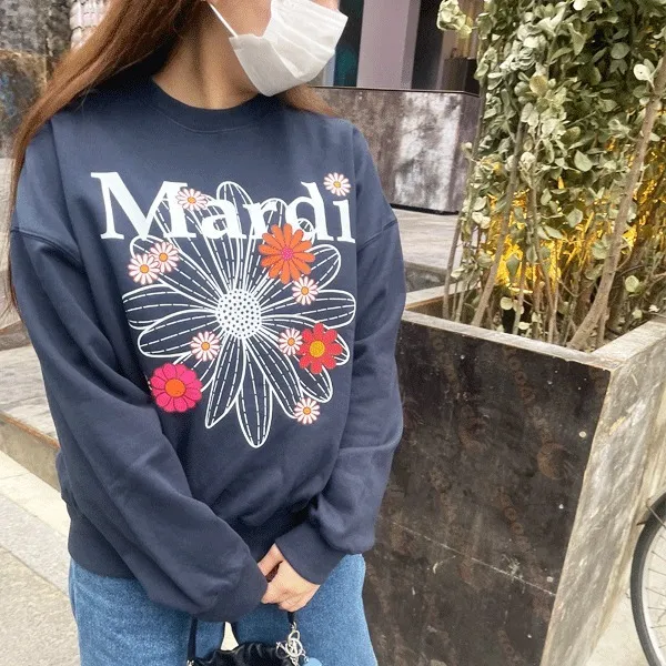 Mardi Mercredi  |Crew Neck Flower Patterns Street Style U-Neck Long Sleeves