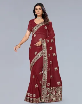 Maroon Embroidery Saree