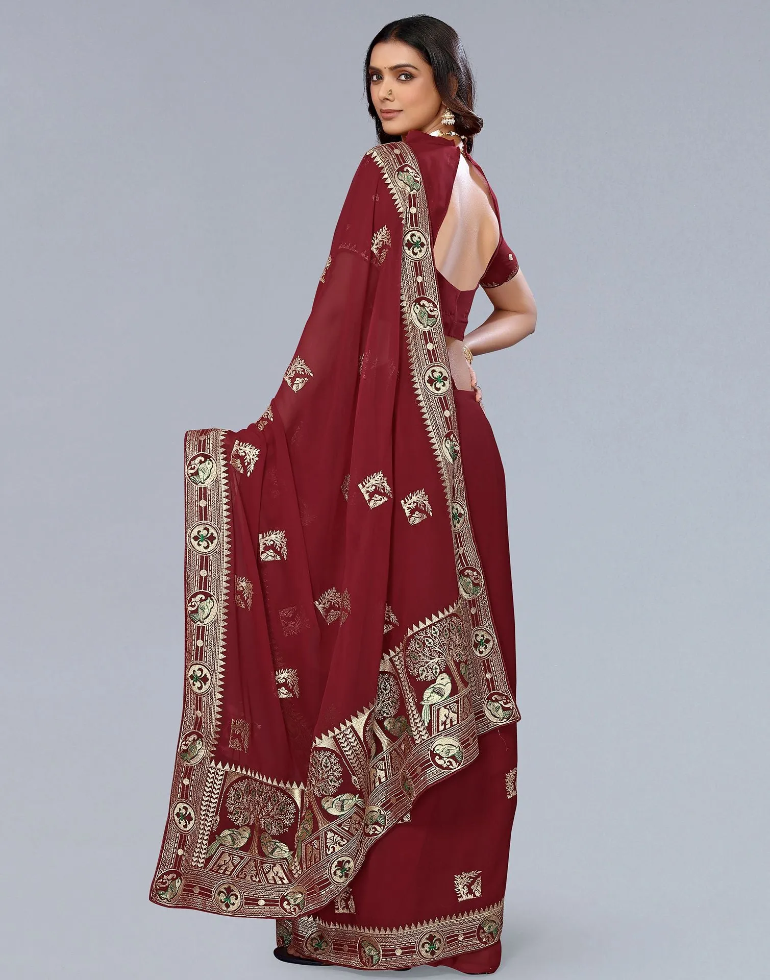 Maroon Embroidery Saree