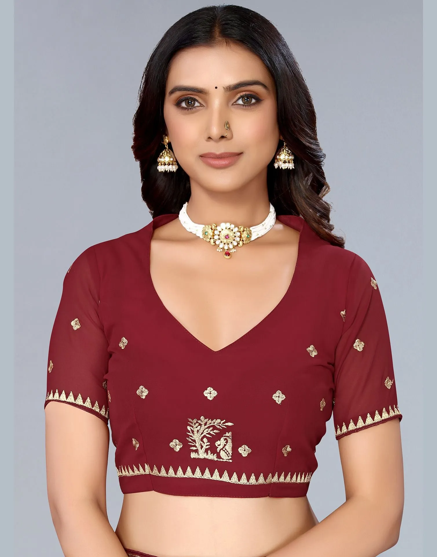 Maroon Embroidery Saree