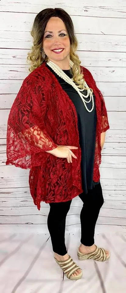 *Maroon Lace Cardigan