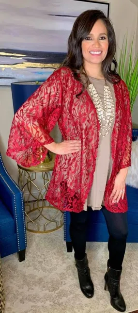 *Maroon Lace Cardigan