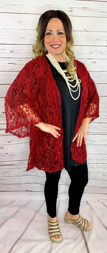 *Maroon Lace Cardigan