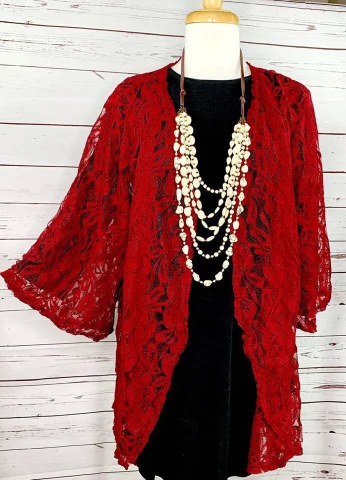 *Maroon Lace Cardigan