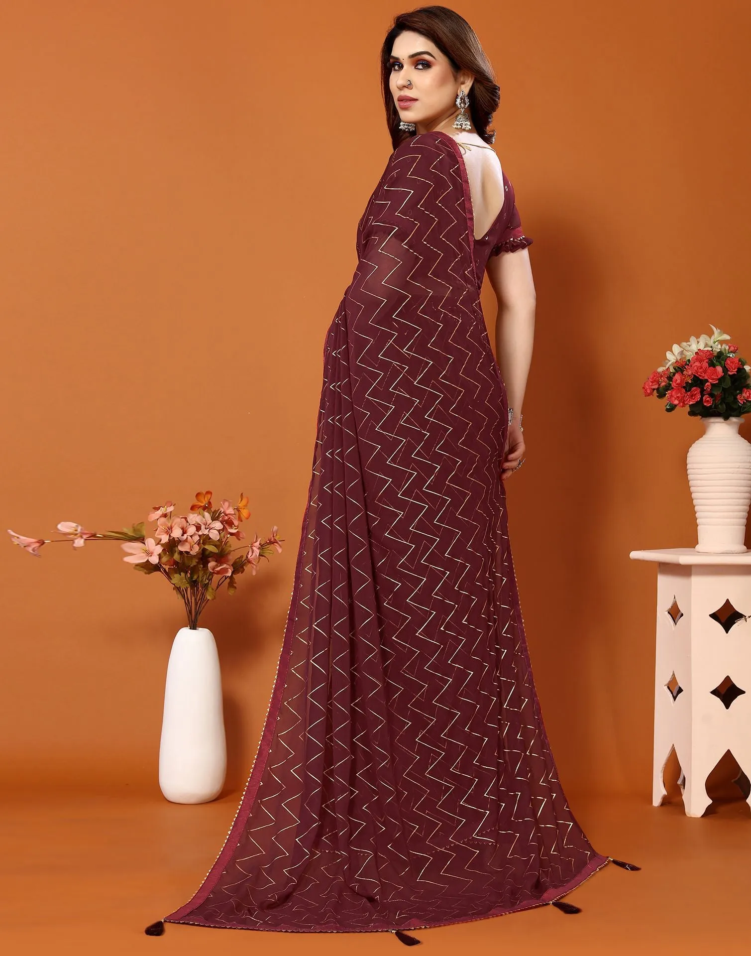 Maroon Printed Saree