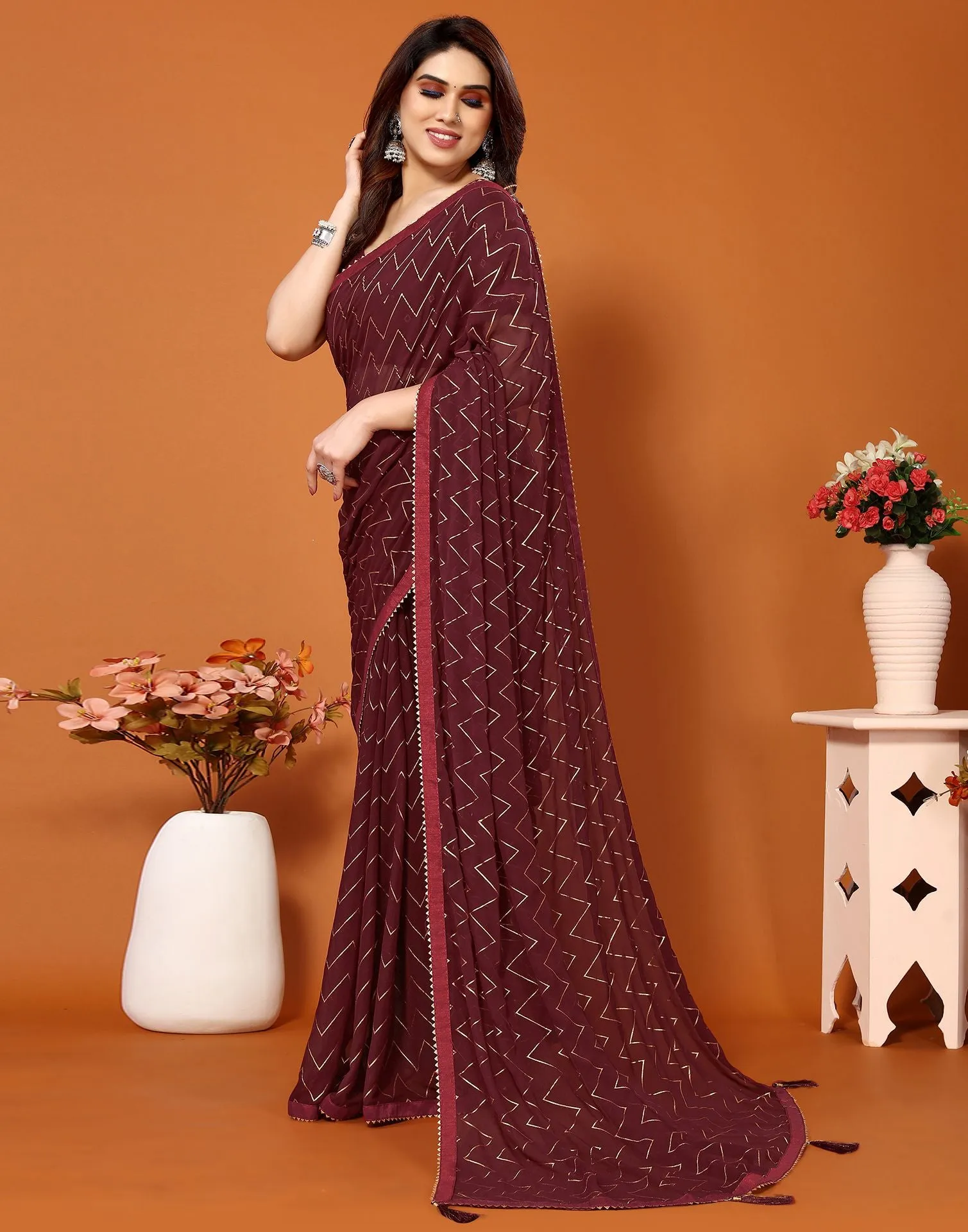 Maroon Printed Saree