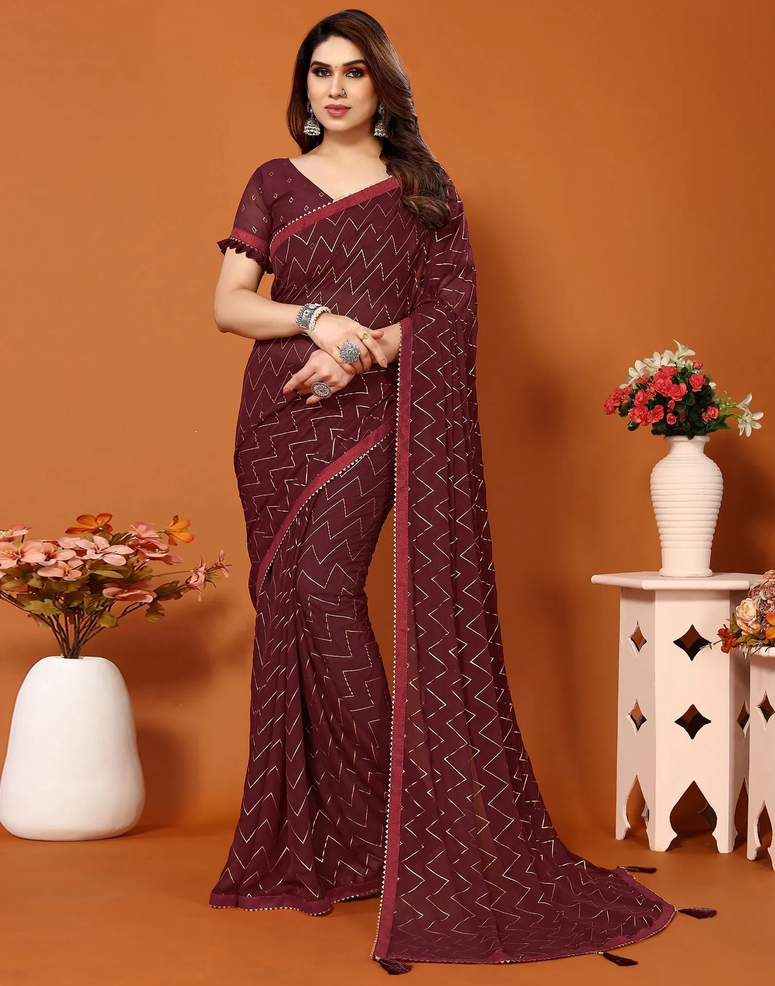 Maroon Printed Saree