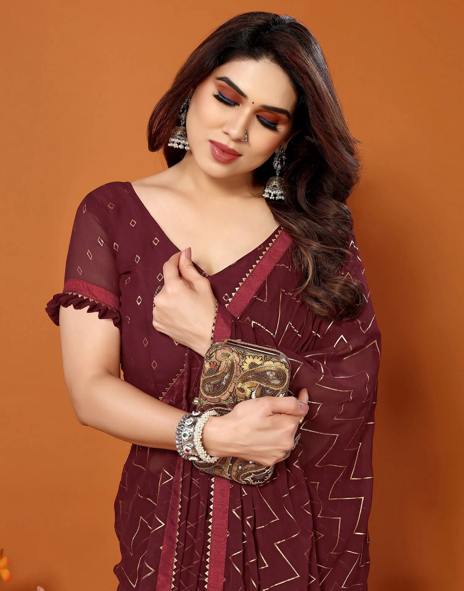 Maroon Printed Saree