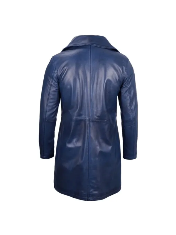 Mens Blue Leather Coat