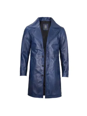 Mens Blue Leather Coat