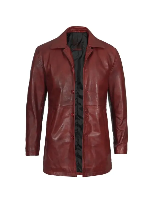 Mens Maroon Leather Coat