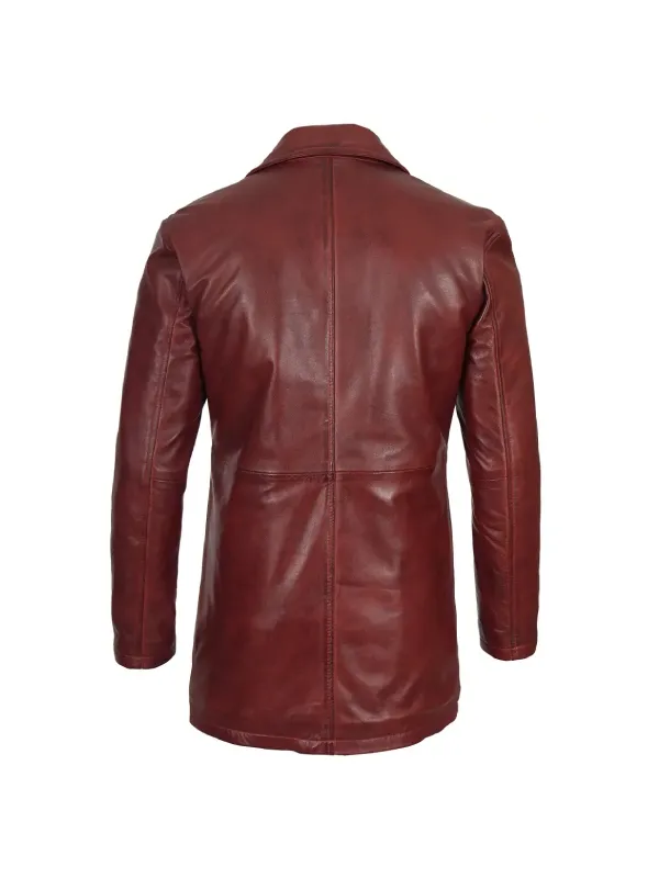 Mens Maroon Leather Coat