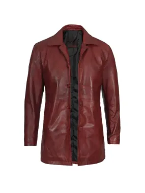 Mens Maroon Leather Coat