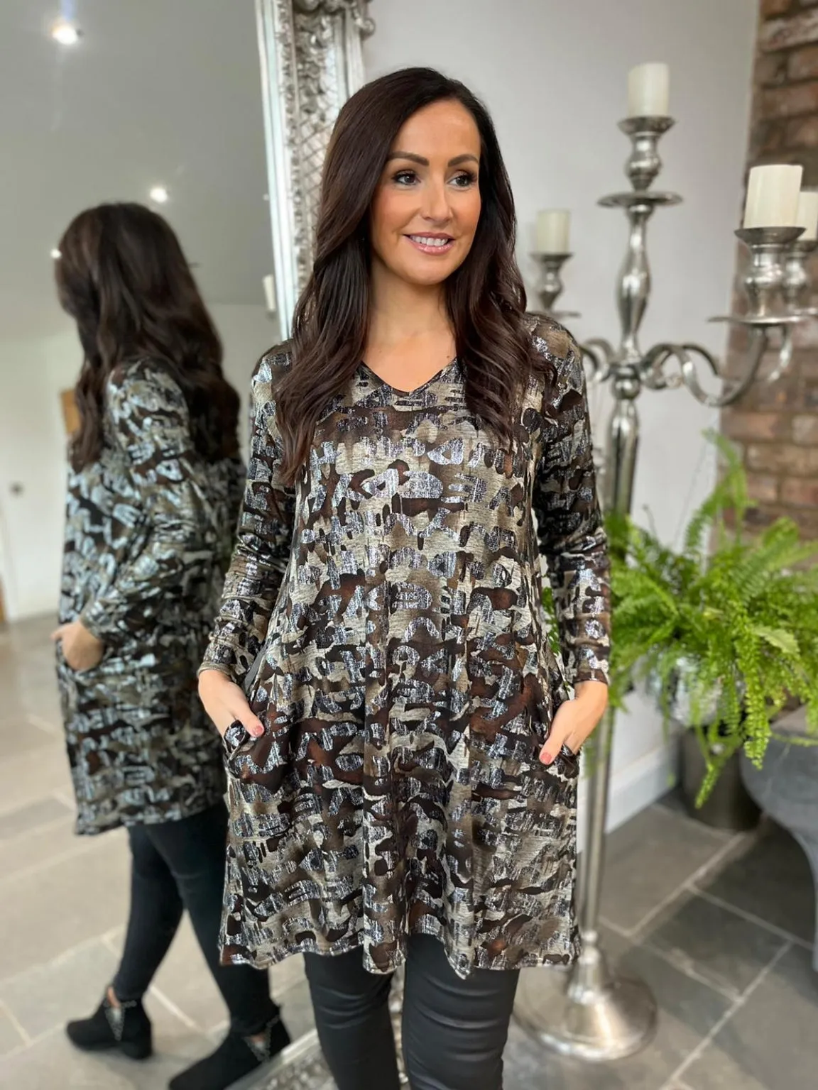 Metallic Camo Swing Dress Crystal