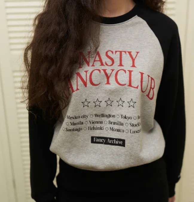 NASTY FANCY CLUB  |Crew Neck Street Style Long Sleeves Cotton Medium Logo