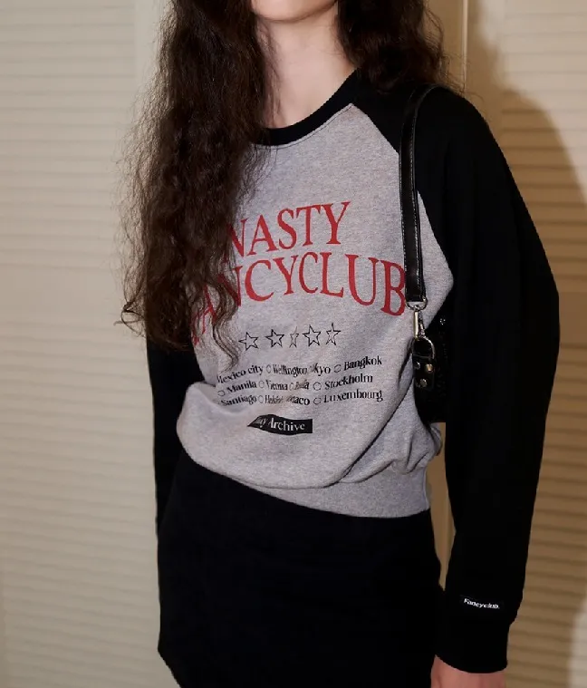 NASTY FANCY CLUB  |Crew Neck Street Style Long Sleeves Cotton Medium Logo