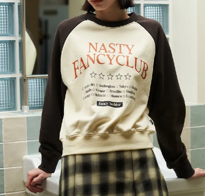 NASTY FANCY CLUB  |Crew Neck Street Style Long Sleeves Cotton Medium Logo