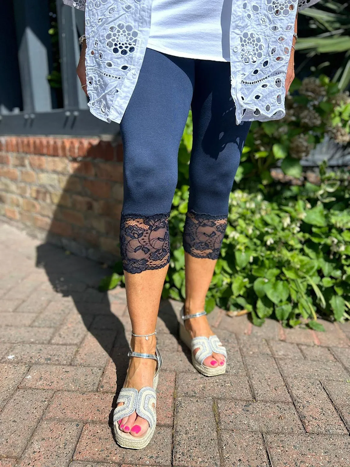 Navy Lace 3/4 Leggings