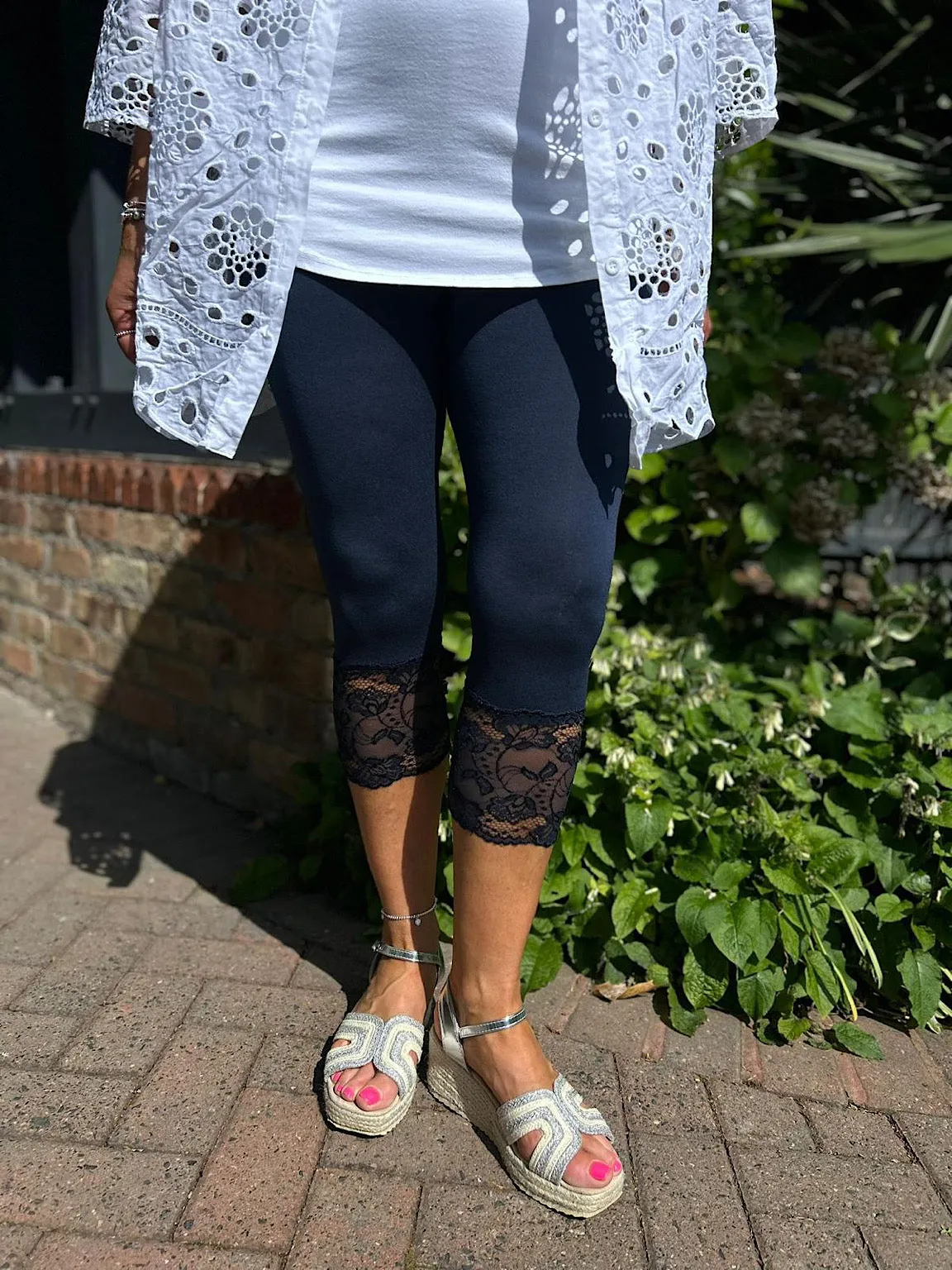 Navy Lace 3/4 Leggings