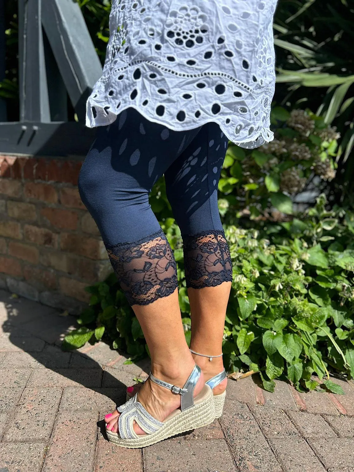 Navy Lace 3/4 Leggings