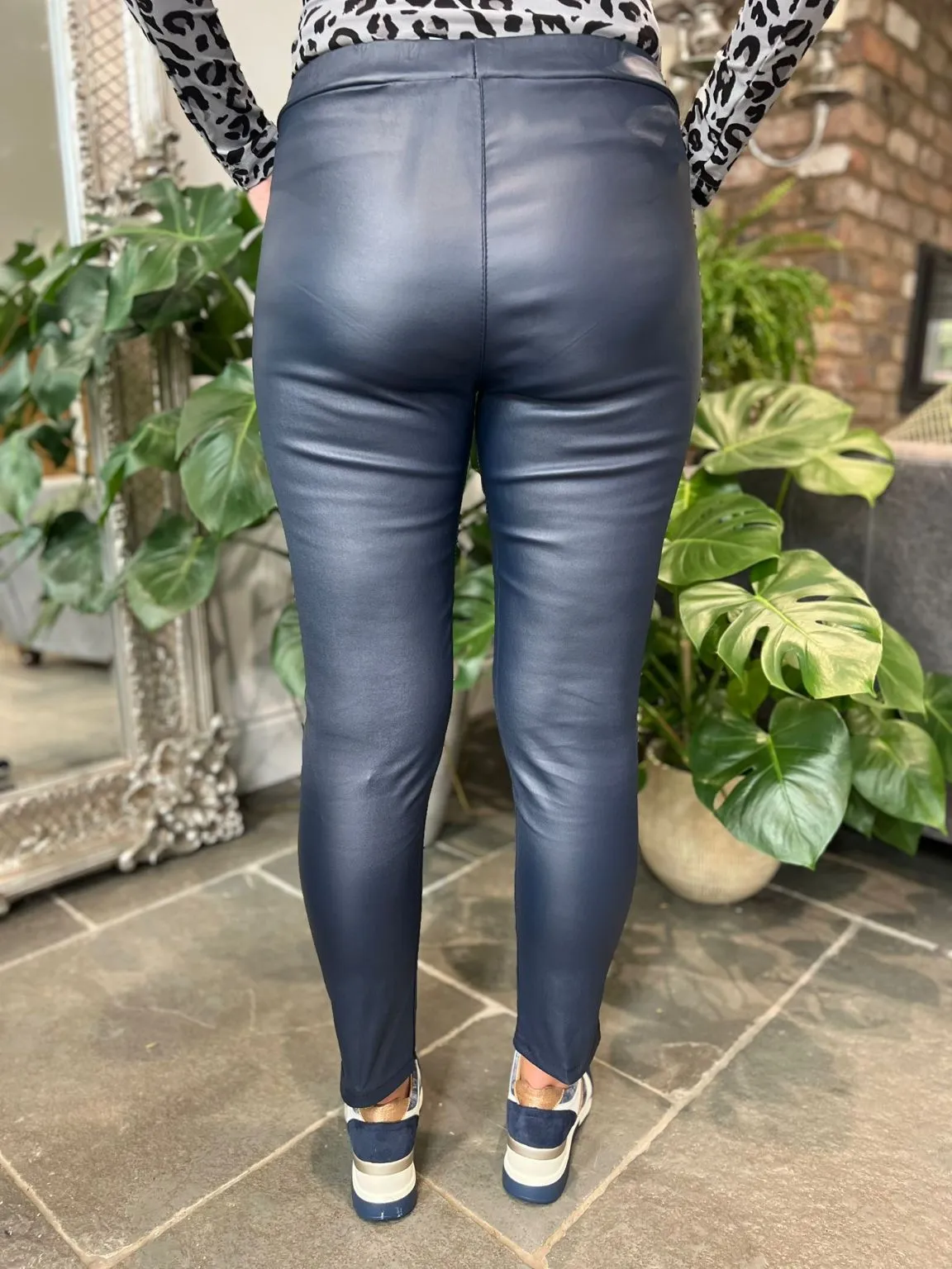 Navy Pleather Drawstring Trousers