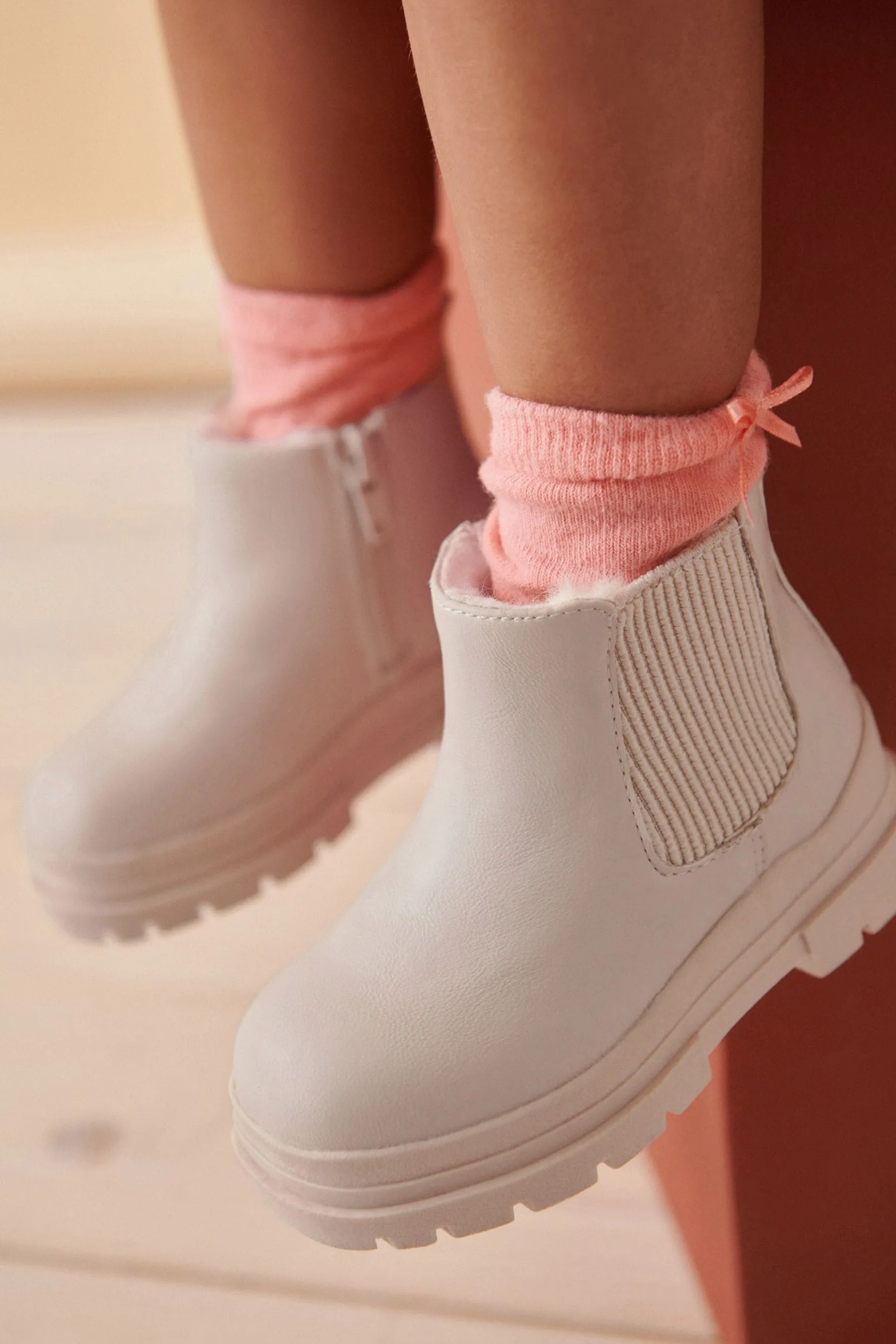 Neutral White Chelsea Chunky Boots