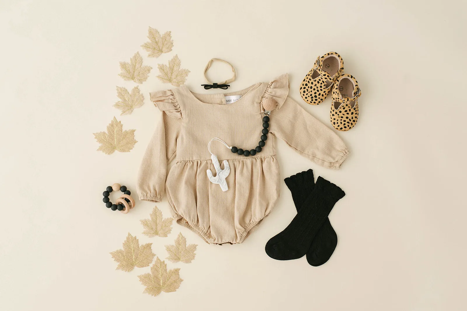 Oatmeal Linen Flutter Sleeve Romper