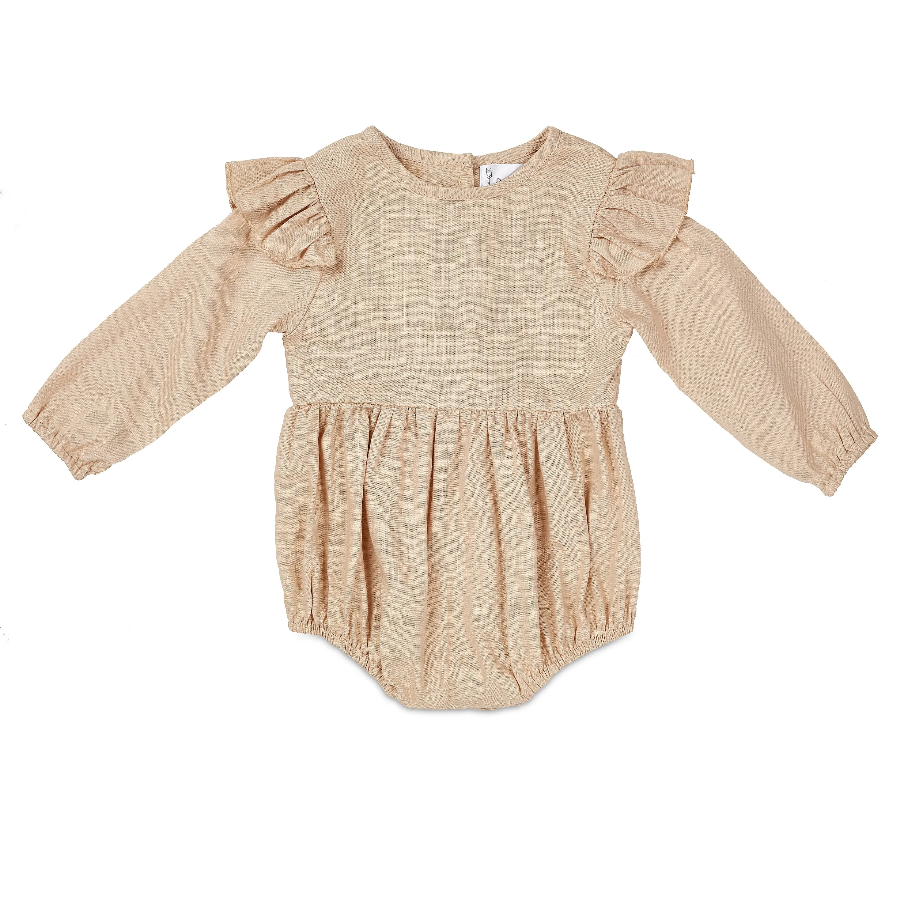 Oatmeal Linen Flutter Sleeve Romper