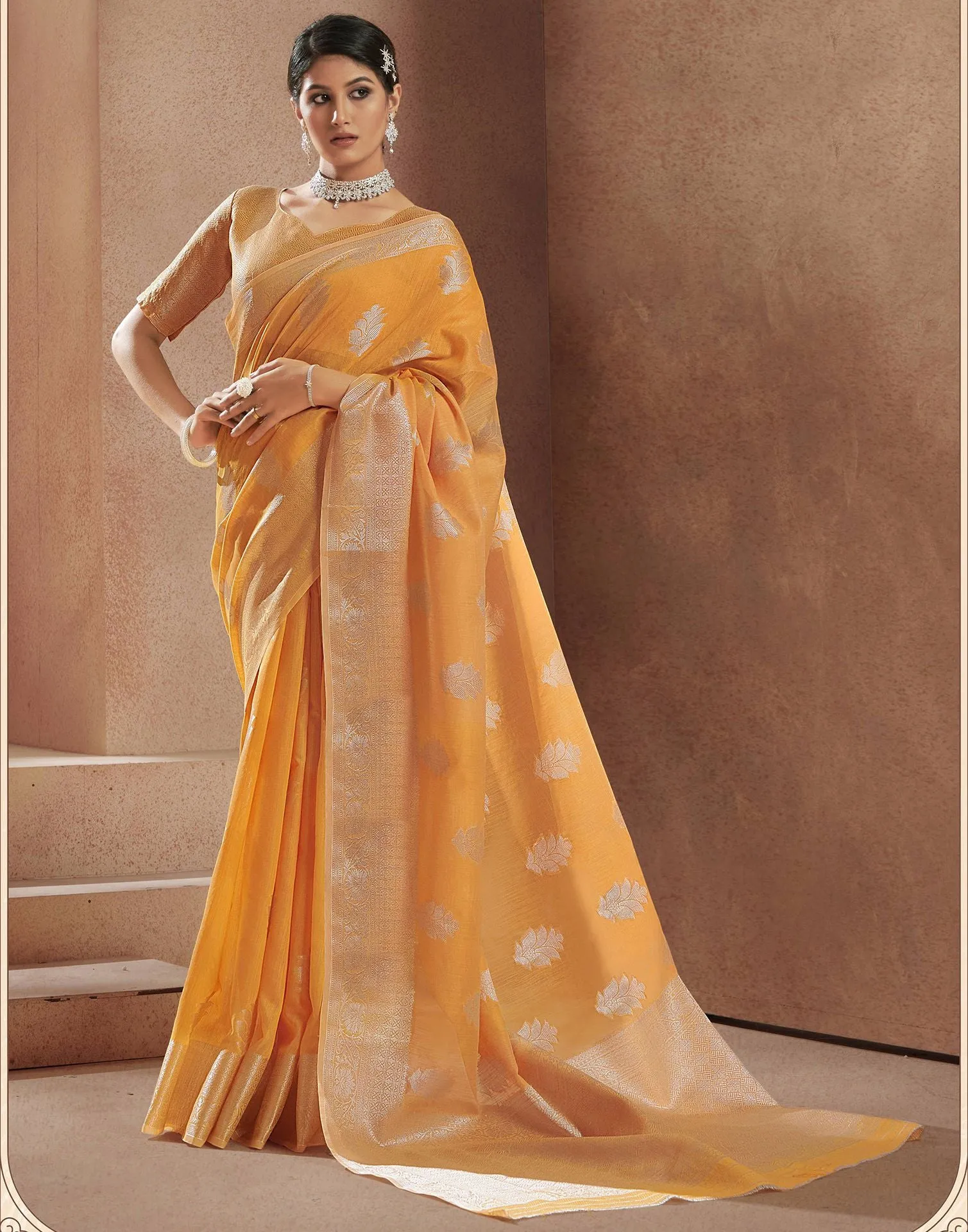 Orange Jacquard Saree