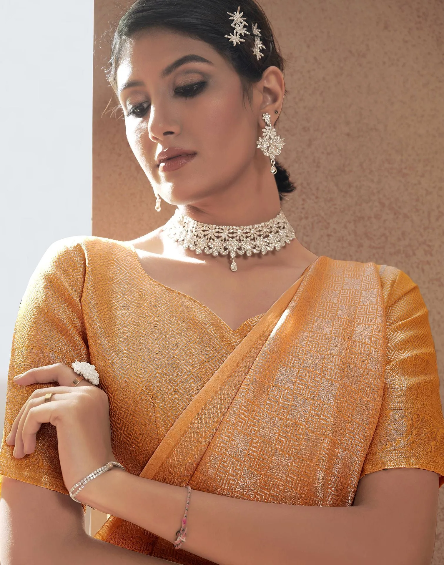 Orange Jacquard Saree