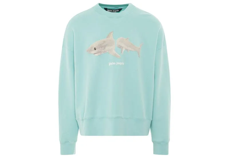 Palm Angels Shark Crewneck Sweater Light Blue/White