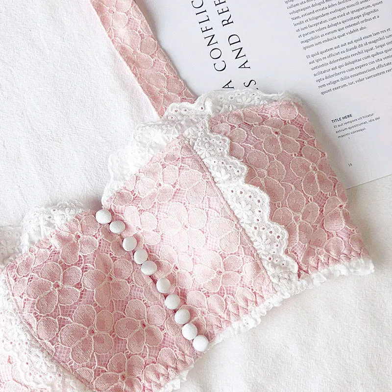 Peach Pink Vintage-Aesthetic Lace Ruffle Kawaii Lolita Nymphet Lingerie Set