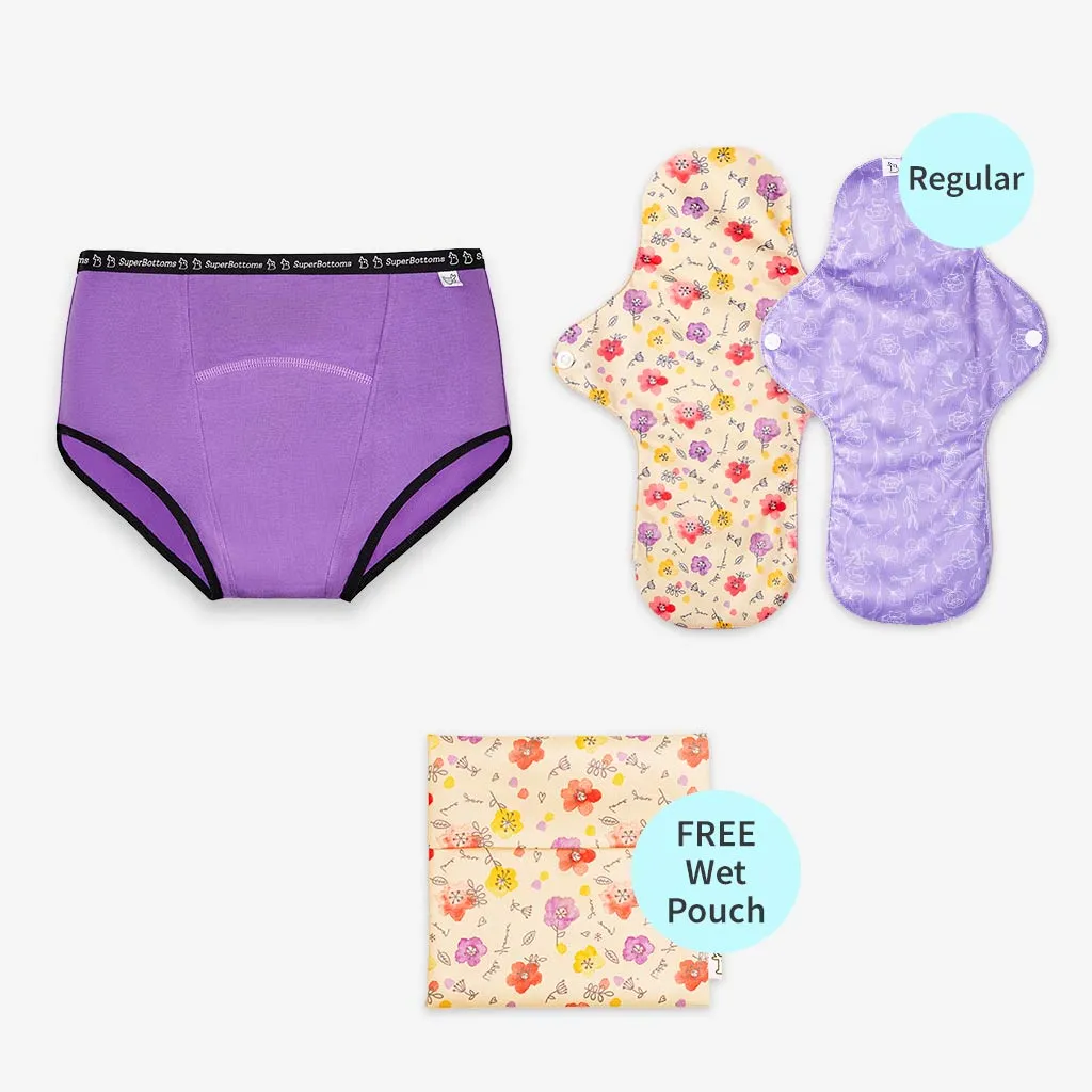 Period Underwear (Lilac) Starter Pack and 2 pack Flow Lock Cloth Pads