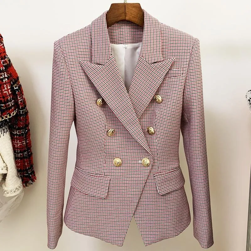 Pink Houndstooth Blazer For Women