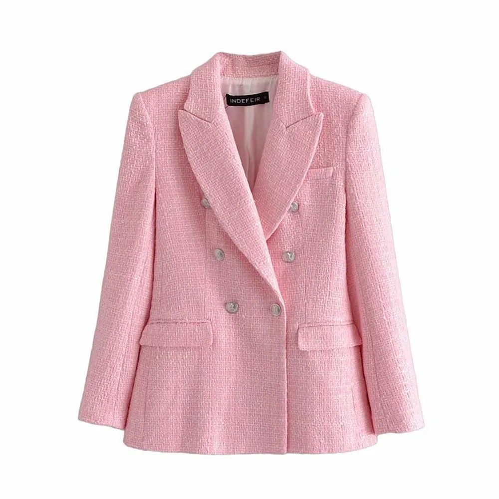 Pink Tweed Blazer For Women