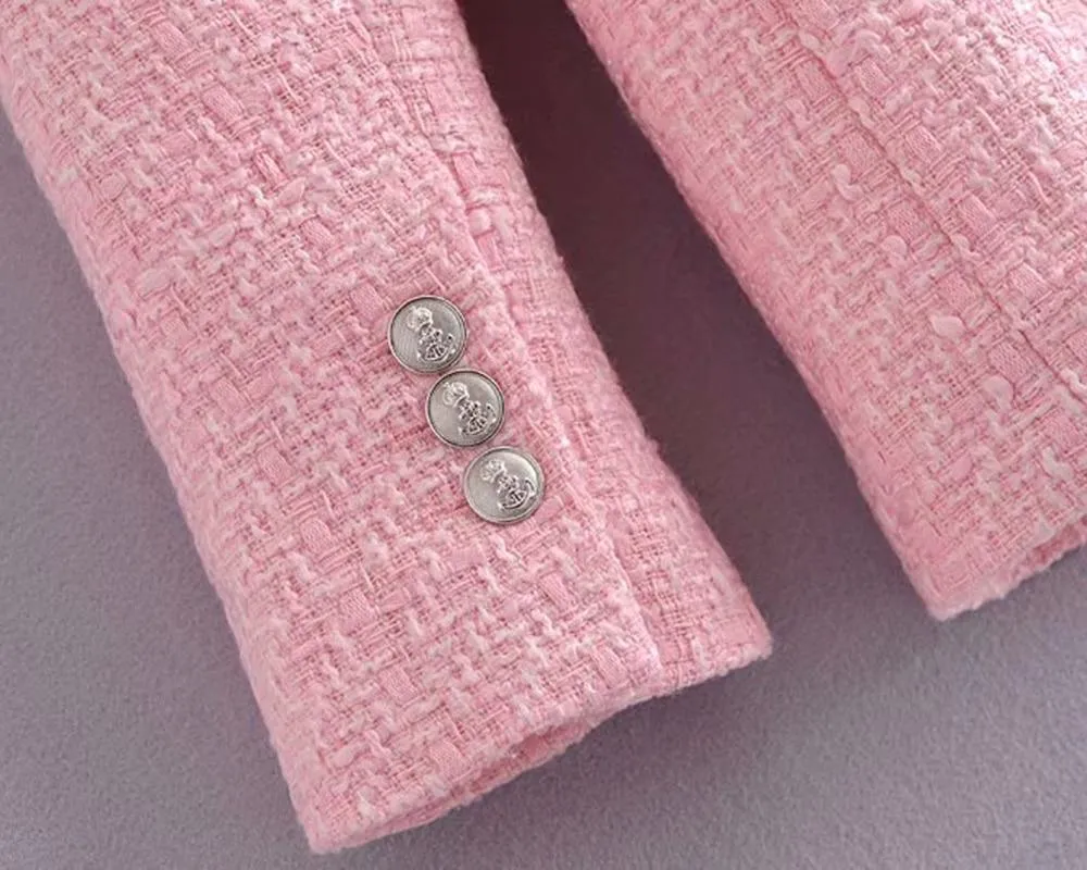 Pink Tweed Blazer For Women