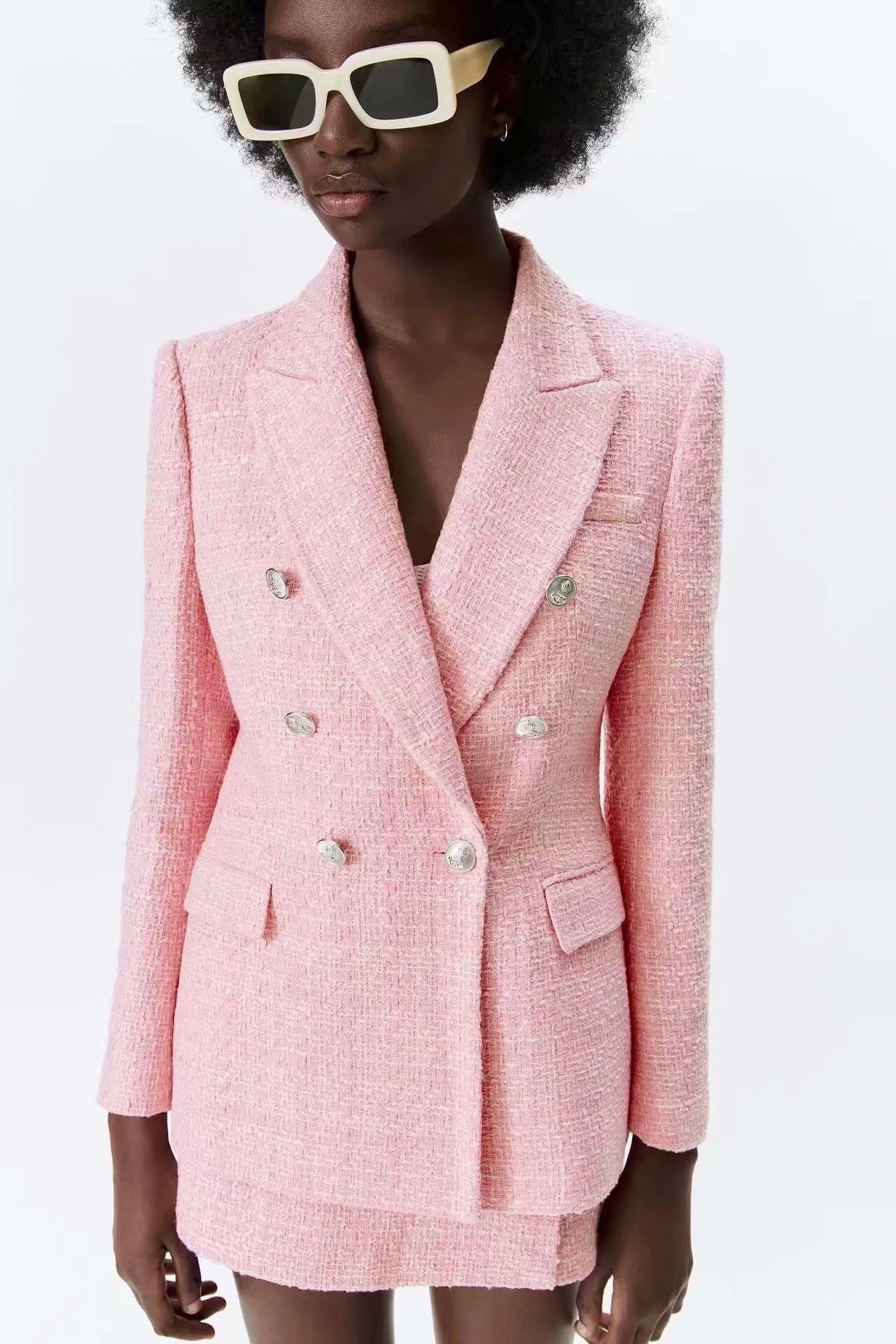 Pink Tweed Blazer For Women