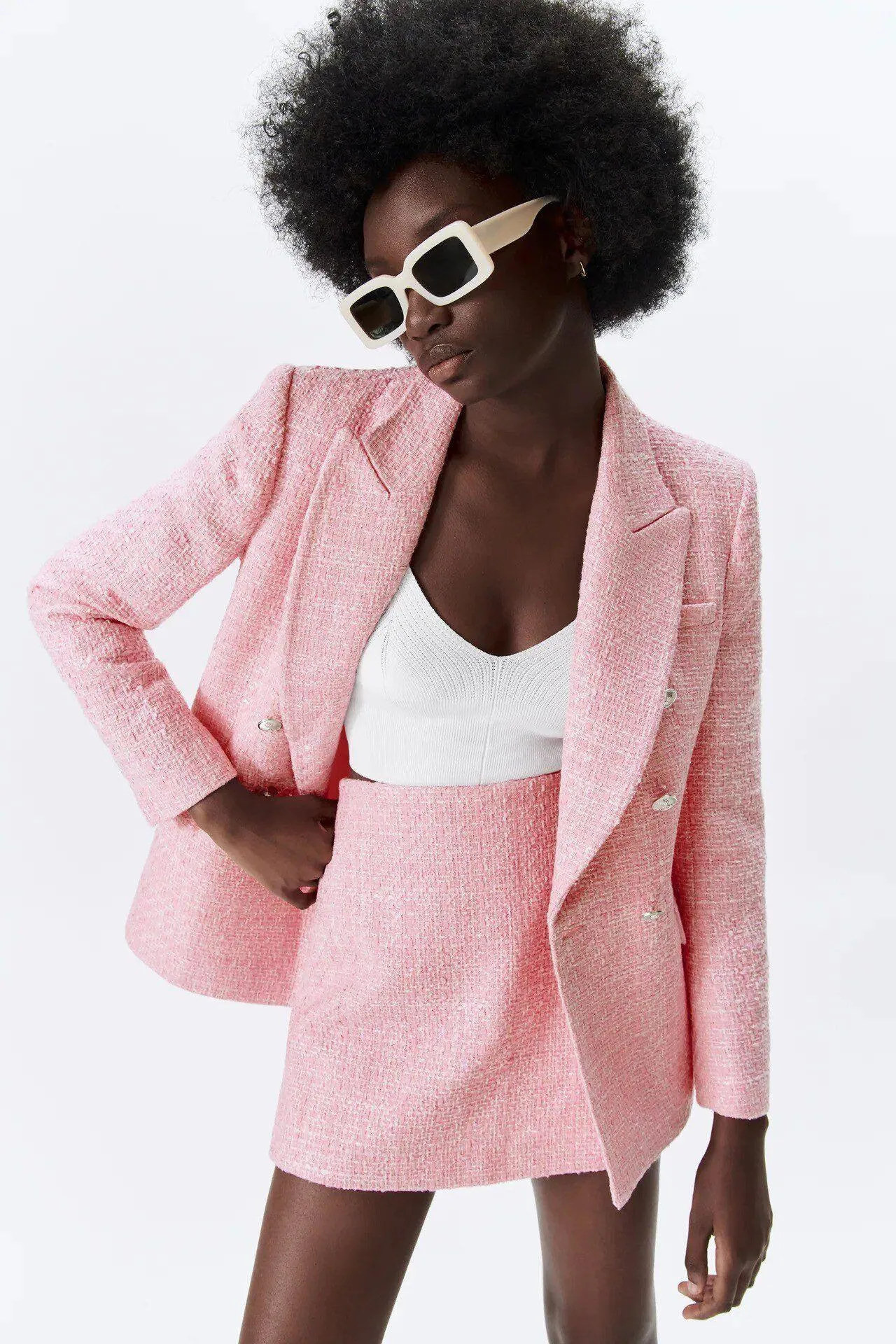 Pink Tweed Blazer For Women