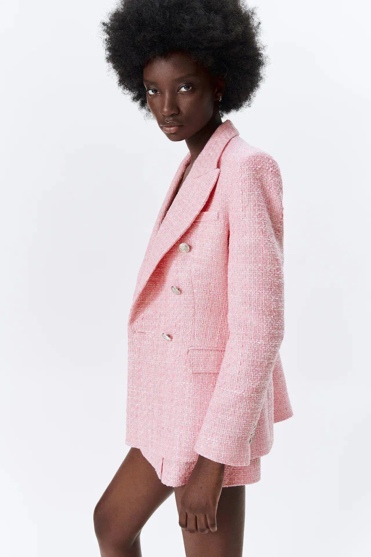 Pink Tweed Blazer For Women