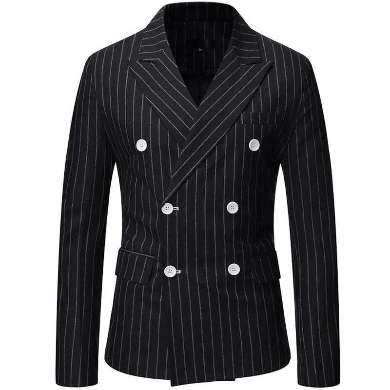 Pinstriped Double-Breasted Blazer