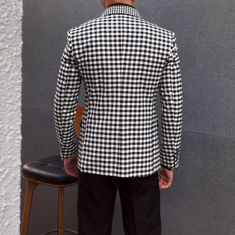 Plaid Double Breasted Blazer For Men