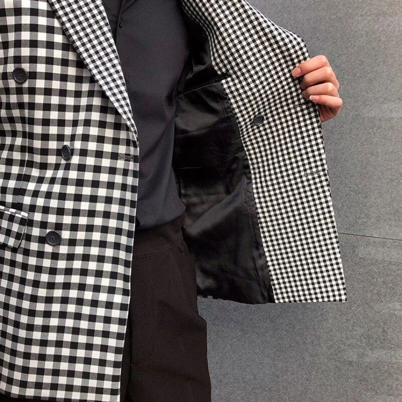 Plaid Double Breasted Blazer For Men