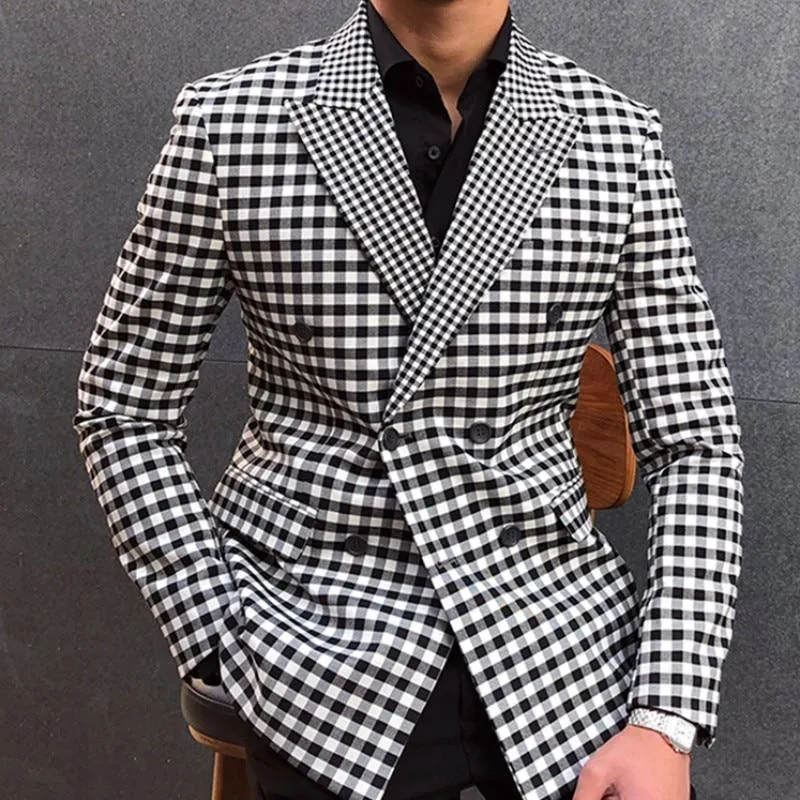 Plaid Double Breasted Blazer For Men