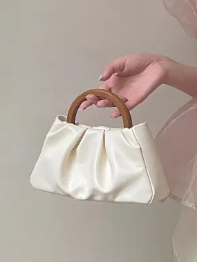 Pleated Cloud Small Tote Bag With Wooden Handle