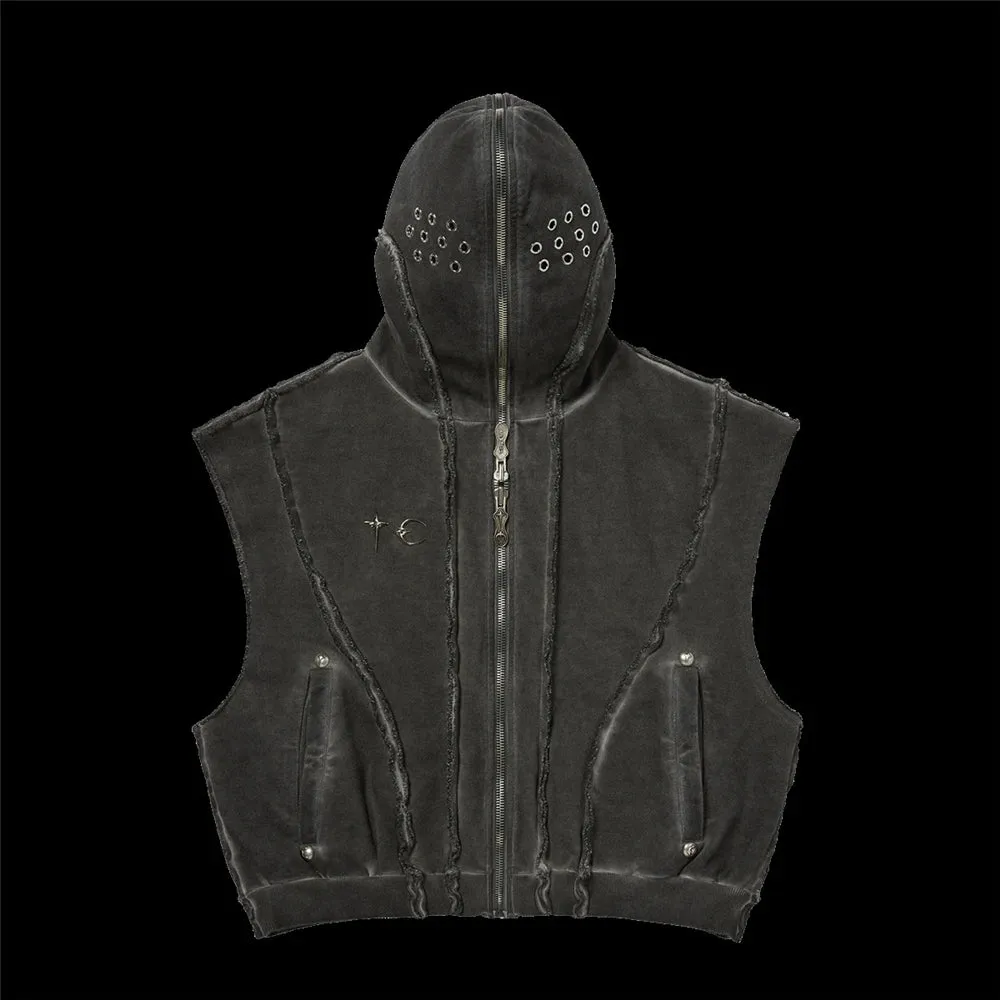 Punk Rock Gothic Ripped Style Sleeveless Hoodie