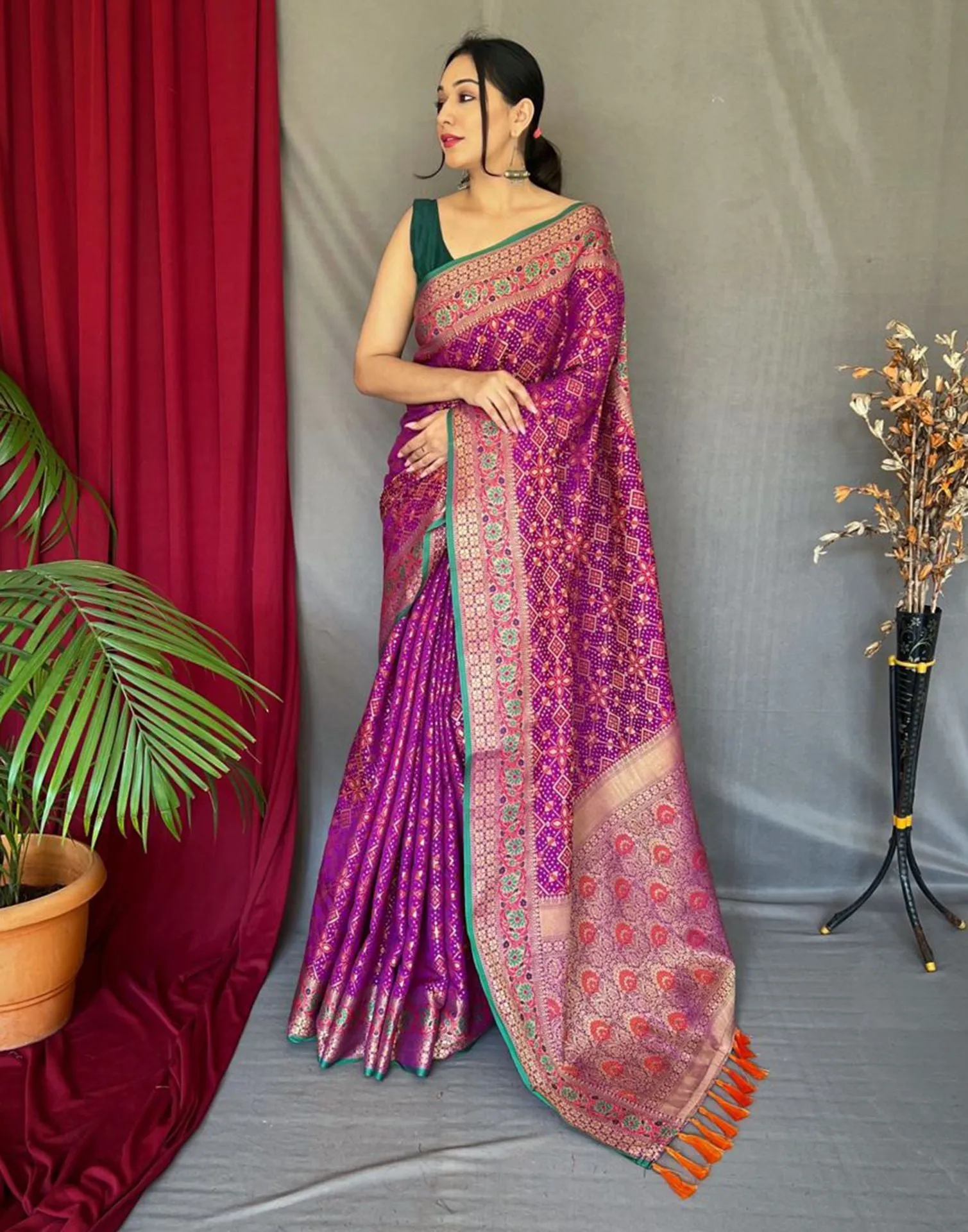 Purple Jacquard Silk Saree